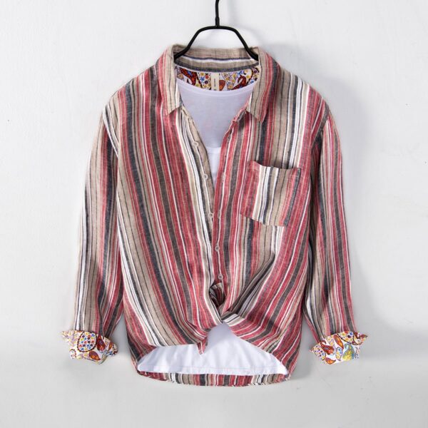 Men's Striped Linen Long Sleeve Shirt