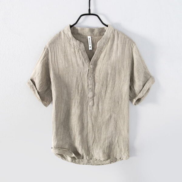 Men's V-Neck Linen Short Sleeve T-Shirt