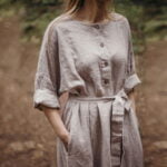 Women's Autumn Cinched Waist Linen Long Dress