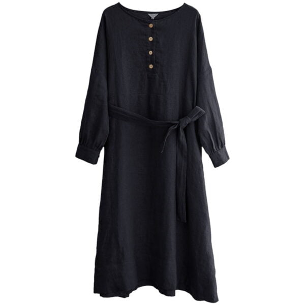 Women's Autumn Cinched Waist Linen Long Dress