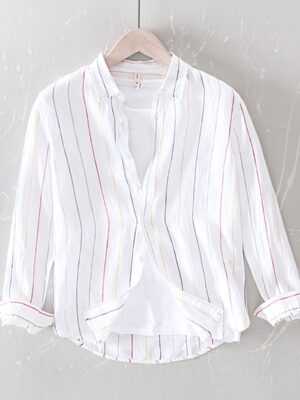 Men's Casual Stripe Long Sleeve Linen Shirt