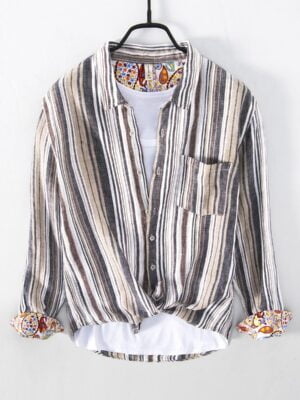 Men's Striped Linen Long Sleeve Shirt