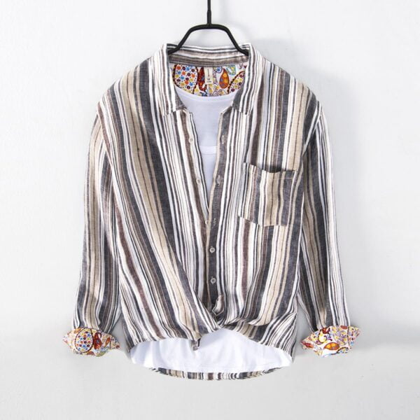 Men's Striped Linen Long Sleeve Shirt