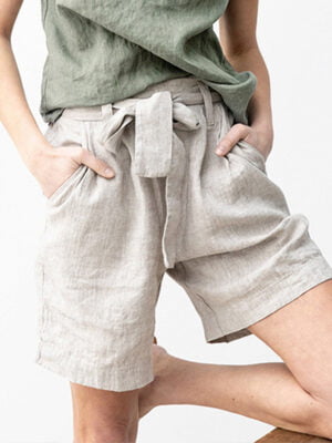 Women's Linen Lace-Up High-Waisted Shorts