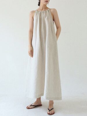 Women's Linen Off-Shoulder Midi Dress