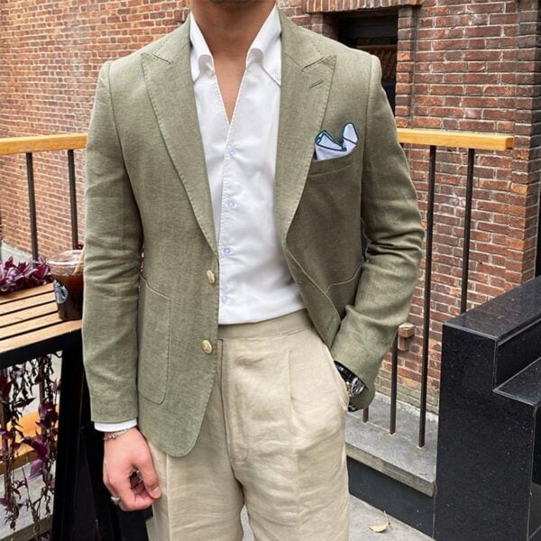 Men's Casual Fashion Linen Blazer with Lapel