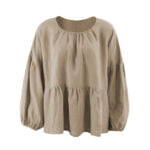 Women's Linen Babydoll Blouse with Round Neck