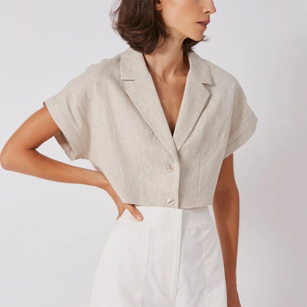 Women's Lapel Linen Cardigan Shirt