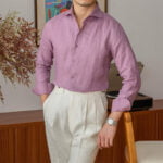 Men's Lightweight Long Sleeve Linen Shirt with Windsor Collar