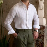 Men's Lightweight Long Sleeve Linen Shirt with Windsor Collar