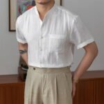 Men's Linen Mandarin Collar Short-Sleeve Shirt