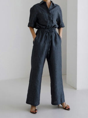 Women's Linen Short Sleeve Jumpsuit