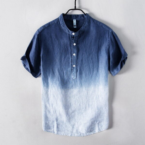 Men's Gradient Linen Polo Collar Short Sleeve T-Shirt