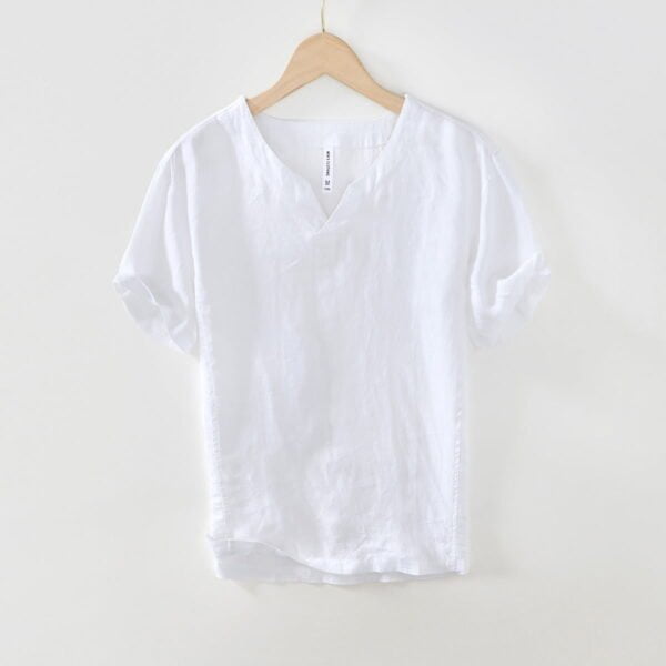 Men's Vintage-Inspired V-Neck Linen Tee