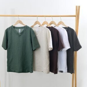 Men’s Vintage-Inspired V-Neck Linen Tee