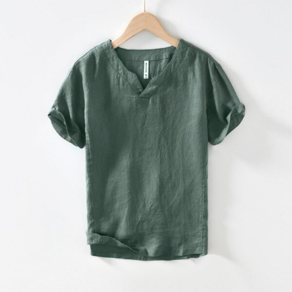 Men's Vintage-Inspired V-Neck Linen Tee