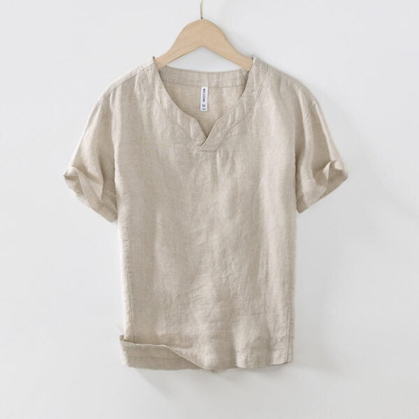 Men's Vintage-Inspired V-Neck Linen Tee