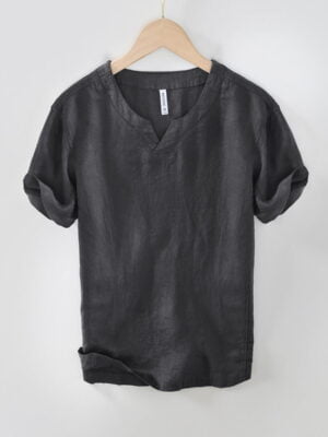 Men's Vintage-Inspired V-Neck Linen Tee