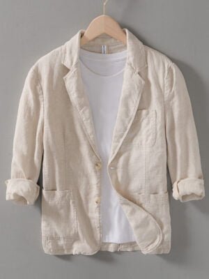 Men's Casual Linen Blazer with Lapel