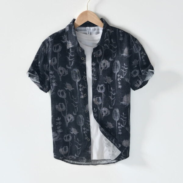 Men's Linen Short-Sleeve Shirt with Print