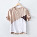 Men's Color Block Linen Short Sleeve T-Shirt