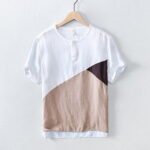 Men's Color Block Linen Short Sleeve T-Shirt