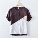 Men's Color Block Linen Short Sleeve T-Shirt