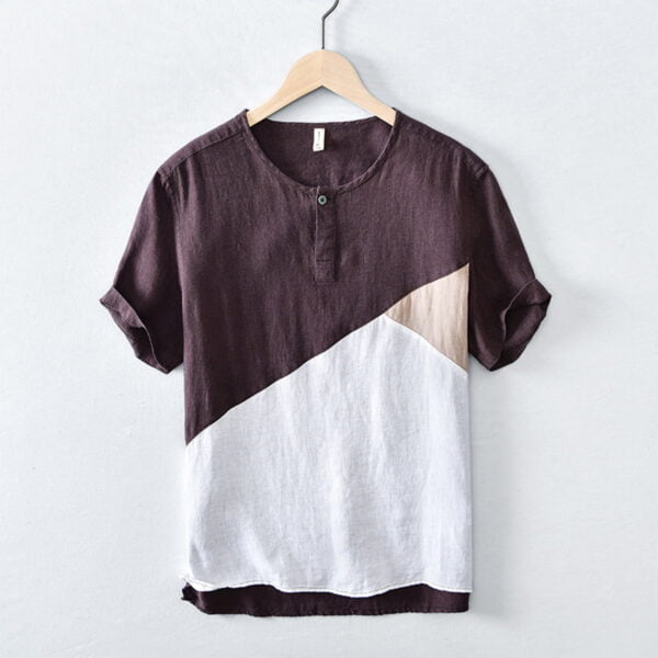 Men's Color Block Linen Short Sleeve T-Shirt